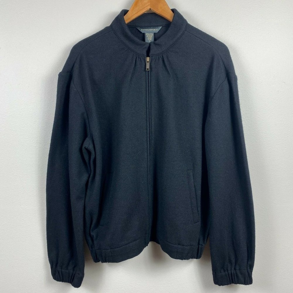 Banana Republic Jacket XL Black Wool Blend Lightweight Full Zip Stretch